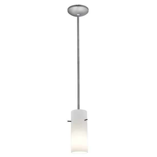 Picture of 100w Cylinder Glass Pendant E-26 A-19 Incandescent Dry Location Brushed Steel Opal Glass 10"Ø4" (CAN 1.25"Ø5.25")