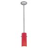 Foto para 100w Cylinder Glass Pendant E-26 A-19 Incandescent Dry Location Brushed Steel Red Glass 10"Ø4" (CAN 1.25"Ø5.25")