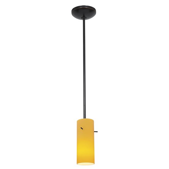 Foto para 100w Cylinder Glass Pendant E-26 A-19 Incandescent Dry Location Oil Rubbed Bronze Amber Glass 10"Ø4" (CAN 1.25"Ø5.25")