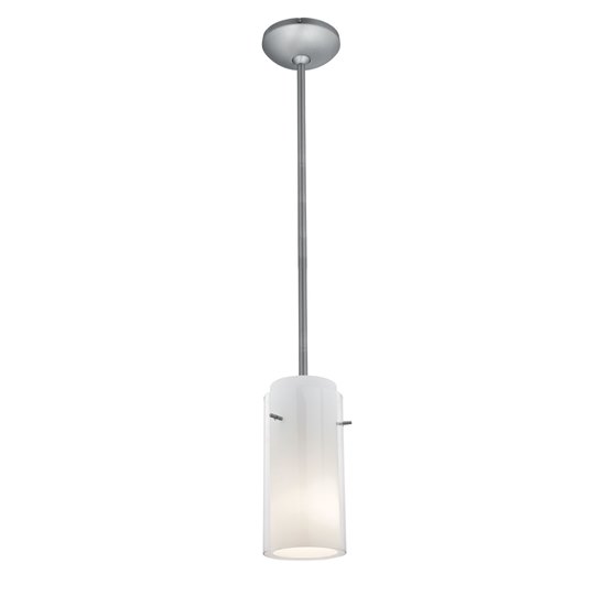 Foto para 100w Glass`n Glass  Cylinder Pendant E-26 A-19 Incandescent Dry Location Brushed Steel Clear Opal Glass 10"Ø4.5" (CAN 1.25"Ø5.25")