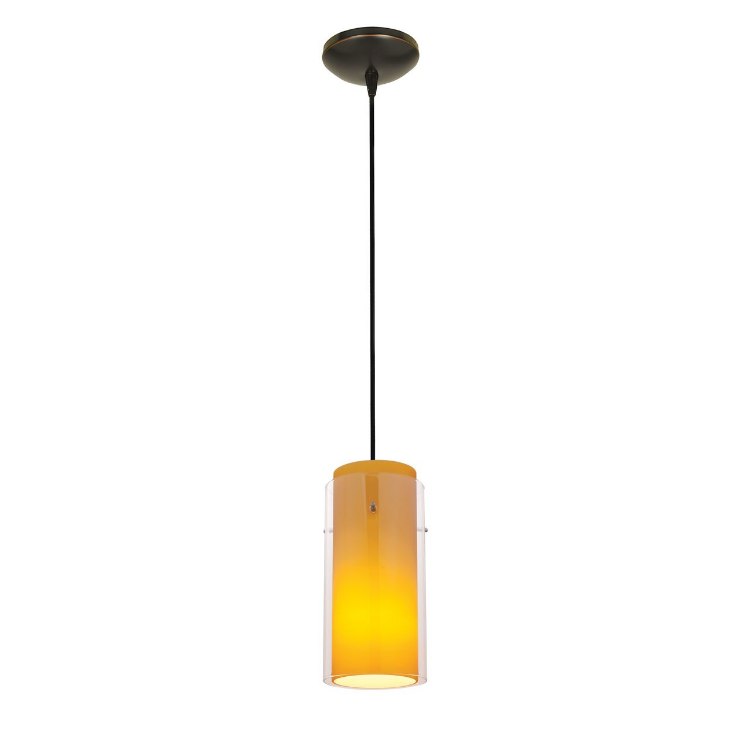 Picture of 100w Glass`n Glass  Cylinder Pendant E-26 A-19 Incandescent Dry Location Oil Rubbed Bronze Clear Amber Glass 10"Ø4.5" (CAN 1.25"Ø5.25")