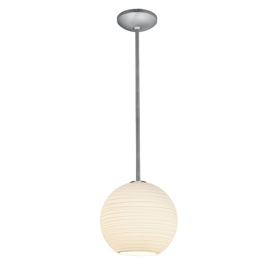Picture of 100w L Japanese Lantern Glass Pendant E-26 A-19 Incandescent Dry Location Brushed Steel White Lined Glass 12"Ø12" (CAN 1.25"Ø5.25")