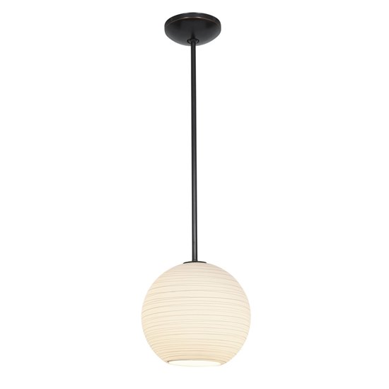 Foto para 100w L Japanese Lantern Glass Pendant E-26 A-19 Incandescent Dry Location Oil Rubbed Bronze White Lined Glass 12"Ø12" (CAN 1.25"Ø5.25")