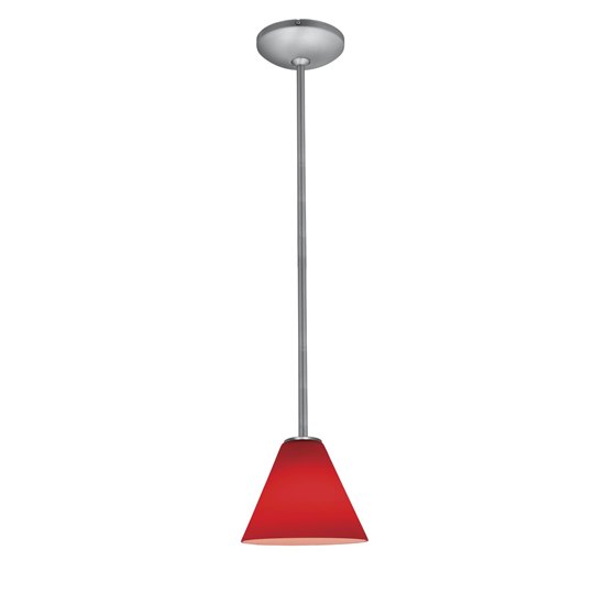 Picture of 100w Martini Glass Pendant E-26 A-19 Incandescent Dry Location Brushed Steel Red Glass 6"Ø7" (CAN 1.25"Ø5.25")