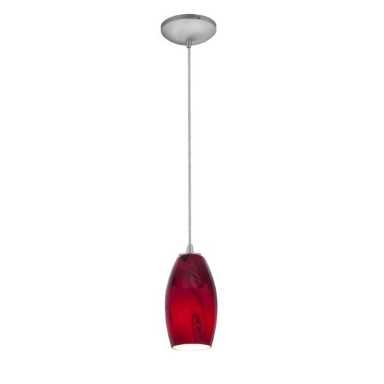 Foto para 100w Merlot Glass Pendant E-26 A-19 Incandescent Dry Location Brushed Steel Red Sky Glass 8"Ø3.5" (CAN 1.25"Ø5.25")