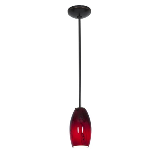 Picture of 100w Merlot Glass Pendant E-26 A-19 Incandescent Dry Location Oil Rubbed Bronze Red Sky Glass 8"Ø3.5" (CAN 1.25"Ø5.25")