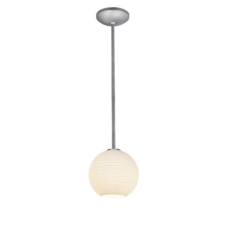Foto para 100w S Japanese Lantern Glass Pendant E-26 A-19 Incandescent Dry Location Brushed Steel White Lined Glass 8"Ø8" (CAN 1.25"Ø5.25")