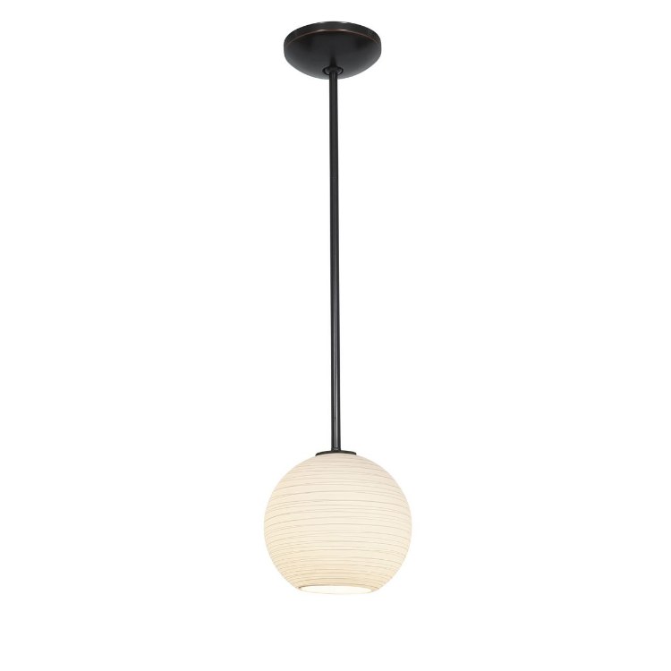 Foto para 100w S Japanese Lantern Glass Pendant E-26 A-19 Incandescent Dry Location Oil Rubbed Bronze White Lined Glass 8"Ø8" (CAN 1.25"Ø5.25")