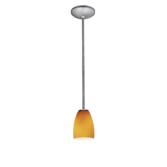 Foto para 100w Sherry Glass Pendant E-26 A-19 Incandescent Dry Location Brushed Steel Amber Glass 6"Ø4.5" (CAN 1.25"Ø5.25")