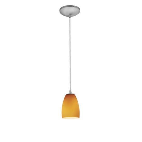 Picture of 100w Sherry Glass Pendant E-26 A-19 Incandescent Dry Location Brushed Steel Amber Glass 6"Ø4.5" (CAN 1.25"Ø5.25")
