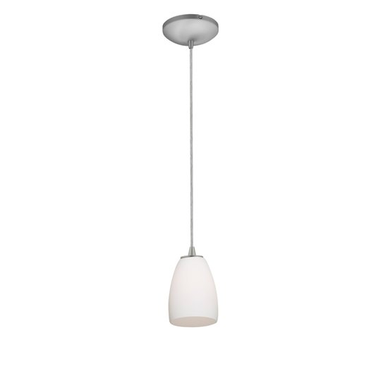 Picture of 100w Sherry Glass Pendant E-26 A-19 Incandescent Dry Location Brushed Steel Opal Glass 6"Ø4.5" (CAN 1.25"Ø5.25")