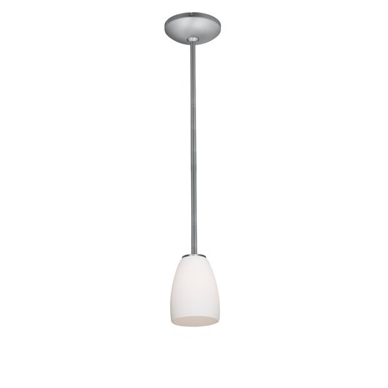 Foto para 100w Sherry Glass Pendant E-26 A-19 Incandescent Dry Location Brushed Steel Opal Glass 6"Ø4.5" (CAN 1.25"Ø5.25")
