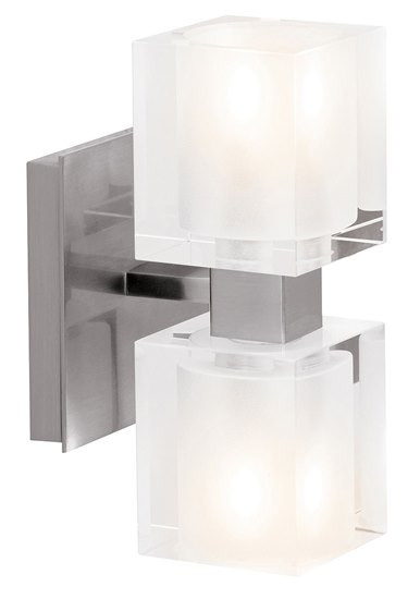 Foto para 120w (2 x 60) Astor G9 G9 Halogen Damp Location Brushed Steel FCL Crystal Wall-Vanity Fixture (CAN 4.4"x4.4"x0.5")