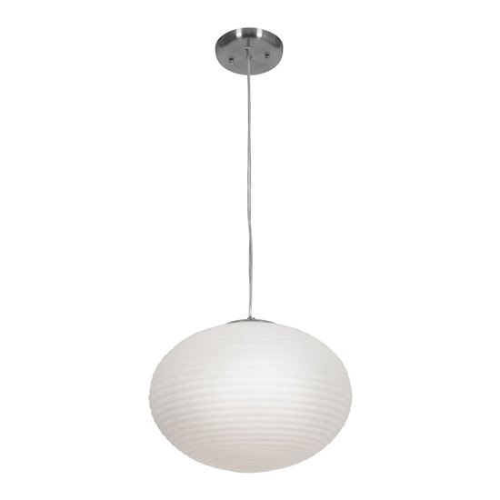 Picture of 120w (2 x 60) Callisto E-26 A-19 Incandescent Damp Location Brushed Steel Opal Ribbed OPL Glass Pendant (CAN 0.9"Ø5.25")