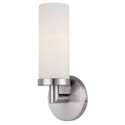 Show details for 13w Aqueous GU-24 Spiral Fluorescent Damp Location Brushed Steel Opal Wall Fixture (CAN 5"x5"x0.88") Picture of 13w Aqueous GU-24 Spiral Fluorescent Damp Location Brushed Steel Opal Wall Fixture (CAN 5"x5"x0.88")