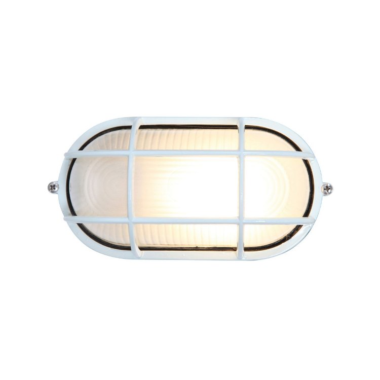 Picture of 13w Nauticus GU-24 Spiral Fluorescent White Frosted Wet Location Bulkhead 8.25"x4.25" (CAN 8"x4.4"x1")