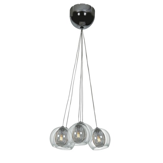 Picture of 140w (7 x 20) Aeria G4 Bi-Pin Halogen Damp Location Chrome Metal foil encapsulated in clear glass pendant cluster (CAN 1.25"Ø5.5")