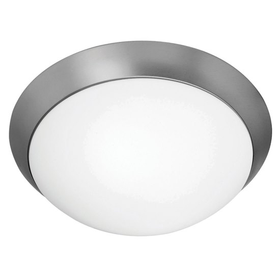 Picture of 150w (2 x 75) Cobalt E-26 A-19 Incandescent Damp Location Brushed Steel Opal Flush-Mount (CAN 1.5"Ø15")