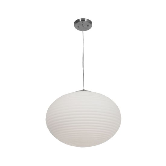 Picture of 180w (3 x 60) Callisto E-26 A-19 Incandescent Damp Location Brushed Steel Opal Ribbed OPL Glass Pendant (CAN 0.75"Ø5.25")