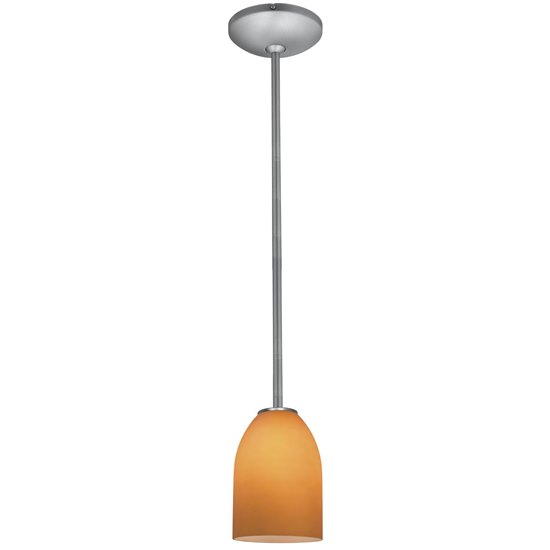Foto para 18w Bordeaux Glass Pendant GU-24 Spiral Fluorescent Dry Location Brushed Steel Amber Glass 7.5"Ø5.25" (CAN 1.25"Ø5.25")