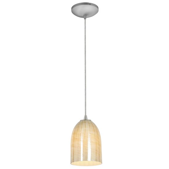 Foto para 18w Bordeaux Glass Pendant GU-24 Spiral Fluorescent Dry Location Brushed Steel Wicker Amber Glass 7.5"Ø5.25" (CAN 1.25"Ø5.25")