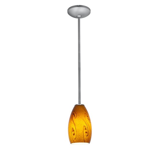 Picture of 18w Champagne Glass Pendant GU-24 Spiral Fluorescent Dry Location Brushed Steel Amber Sky Glass 9"Ø5" (CAN 1.25"Ø5.25")