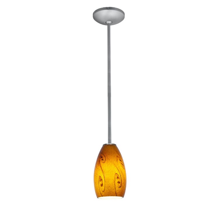 Foto para 18w Champagne Glass Pendant GU-24 Spiral Fluorescent Dry Location Brushed Steel Amber Sky Glass 9"Ø5" (CAN 1.25"Ø5.25")