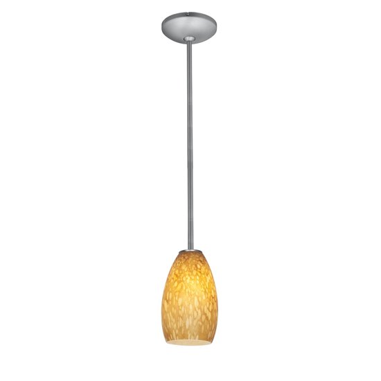 Foto para 18w Champagne Glass Pendant GU-24 Spiral Fluorescent Dry Location Brushed Steel Amber Stone Glass 9"Ø5" (CAN 1.25"Ø5.25")