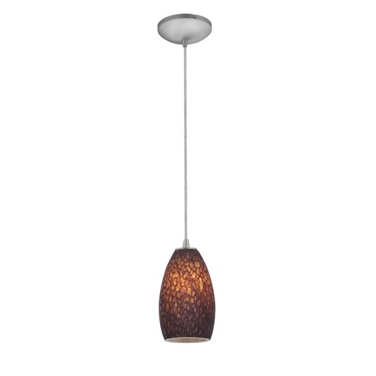 Foto para 18w Champagne Glass Pendant GU-24 Spiral Fluorescent Dry Location Brushed Steel Brown Stone Glass 9"Ø5" (CAN 1.25"Ø5.25")