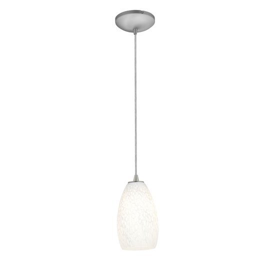 Foto para 18w Champagne Glass Pendant GU-24 Spiral Fluorescent Dry Location Brushed Steel White Stone Glass 9"Ø5" (CAN 1.25"Ø5.25")