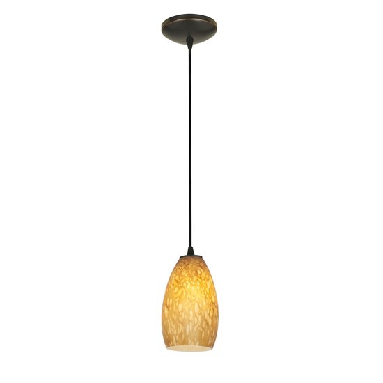 Picture of 18w Champagne Glass Pendant GU-24 Spiral Fluorescent Dry Location Oil Rubbed Bronze Amber Stone Glass 9"Ø5" (CAN 1.25"Ø5.25")
