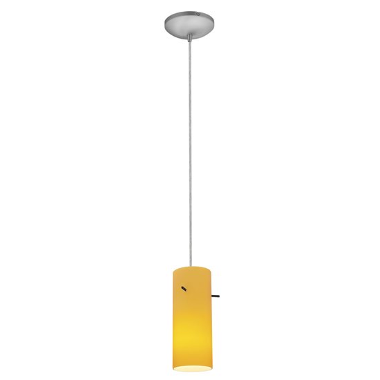 Foto para 18w Cylinder Glass Pendant GU-24 Spiral Fluorescent Dry Location Brushed Steel Amber Glass 10"Ø4" (CAN 1.25"Ø5.25")
