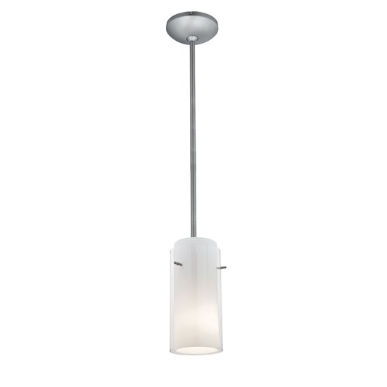 Picture of 18w Glass`n Glass  Cylinder Pendant GU-24 Spiral Fluorescent Dry Location Brushed Steel Clear Opal Glass 10"Ø4.5" (CAN 1.25"Ø5.25")