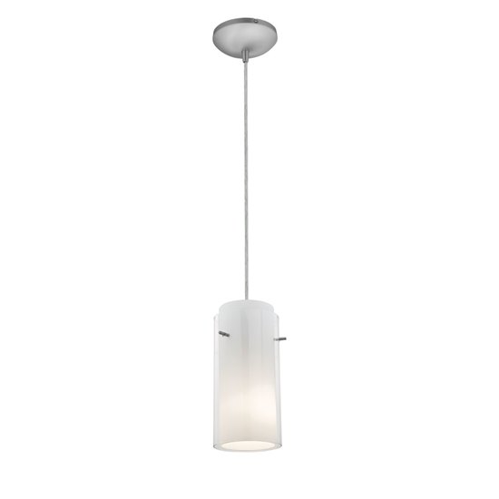 Foto para 18w Glass`n Glass  Cylinder Pendant GU-24 Spiral Fluorescent Dry Location Brushed Steel Clear Opal Glass 10"Ø4.5" (CAN 1.25"Ø5.25")