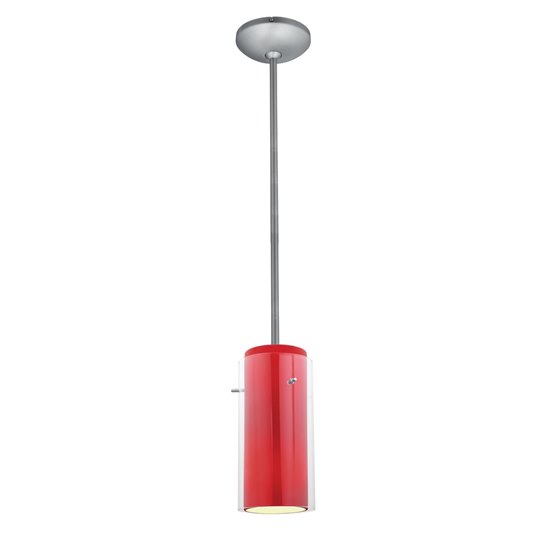 Foto para 18w Glass`n Glass  Cylinder Pendant GU-24 Spiral Fluorescent Dry Location Brushed Steel Clear Red Glass 10"Ø4.5" (CAN 1.25"Ø5.25")