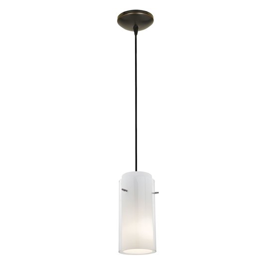 Picture of 18w Glass`n Glass  Cylinder Pendant GU-24 Spiral Fluorescent Dry Location Oil Rubbed Bronze Clear Opal Glass 10"Ø4.5" (CAN 1.25"Ø5.25")