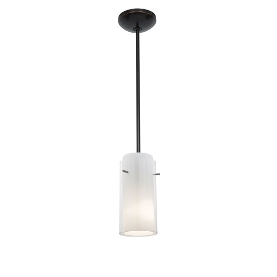 Picture of 18w Glass`n Glass  Cylinder Pendant GU-24 Spiral Fluorescent Dry Location Oil Rubbed Bronze Clear Opal Glass 10"Ø4.5" (CAN 1.25"Ø5.25")