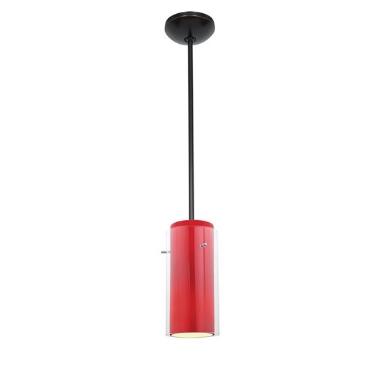 Picture of 18w Glass`n Glass  Cylinder Pendant GU-24 Spiral Fluorescent Dry Location Oil Rubbed Bronze Clear Red Glass 10"Ø4.5" (CAN 1.25"Ø5.25")