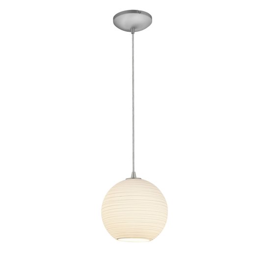Picture of 18w M Japanese Lantern Glass Pendant GU-24 Spiral Fluorescent Dry Location Brushed Steel White Lined Glass 10"Ø10" (CAN 1.25"Ø5.25")