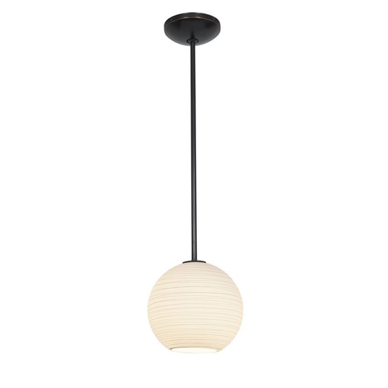 Foto para 18w M Japanese Lantern Glass Pendant GU-24 Spiral Fluorescent Dry Location Oil Rubbed Bronze White Lined Glass 10"Ø10" (CAN 1.25"Ø5.25")