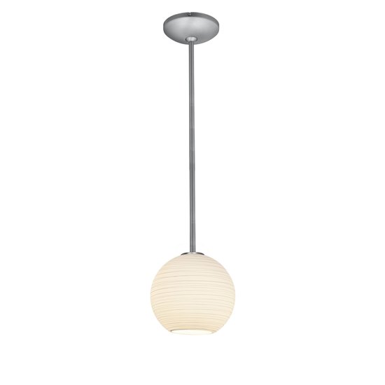 Foto para 18w S Japanese Lantern Glass Pendant GU-24 Spiral Fluorescent Dry Location Brushed Steel White Lined Glass 8"Ø8" (CAN 1.25"Ø5.25")