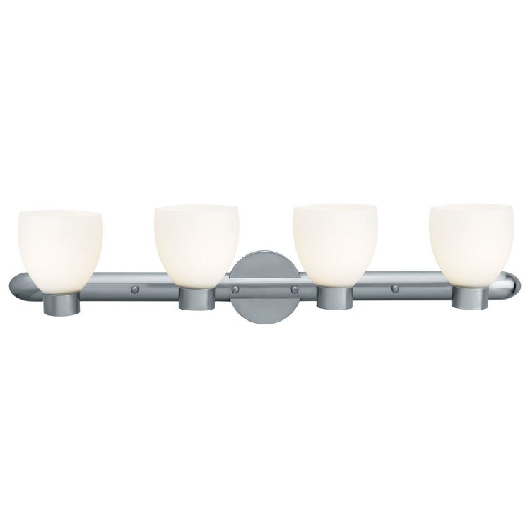 Picture of 240w (4 x 60) Frisco E-26 A-19 Incandescent Damp Location Brushed Steel Opal Wall & Vanity (CAN 35"x2"x0.88"Ø4.75")