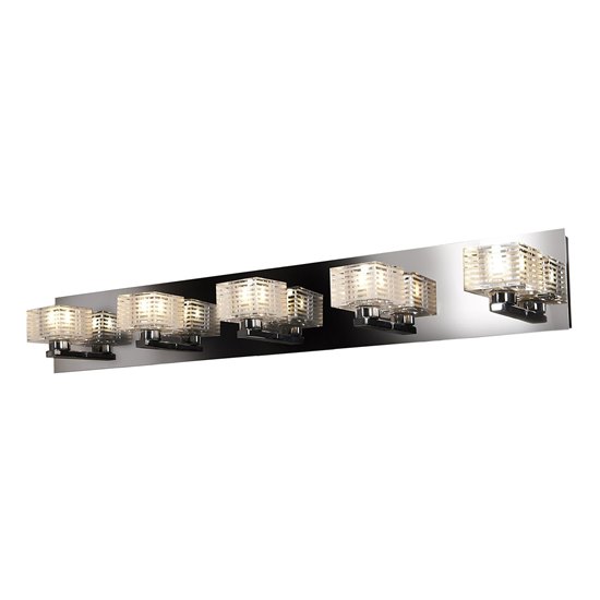 Foto para 240w (5 x 48) Sophie G9 G9 Xenon Damp Location Chrome CLFR Square Etched Crystal Vanity (CAN 4.75"x0.9")