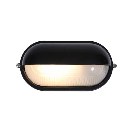 Foto para 60w Nauticus E-26 A-19 Incandescent Black Frosted Wet Location Bulkhead 8.25"x4.25" (CAN 8"x4.4"x1")