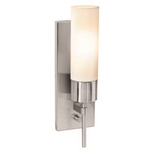 Foto para 60w Iron E-26 A-19 Incandescent Damp Location Brushed Steel Opal Wall Fixture with On/Off Switch (CAN 11.5"x4.4"x0.25")