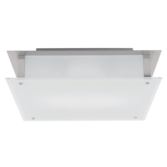 Foto para 52w (2 x 26) Vision G24q-3 Quad Fluorescent Damp Location Brushed Steel Frosted Flush-Mount 18"x18"x5.1" (CAN 13.5"x13.5"x2")