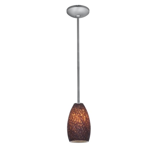 Foto para 100w Champagne Glass Pendant E-26 A-19 Incandescent Dry Location Brushed Steel Brown Stone Glass 9"Ø5" (CAN 1.25"Ø5.25")