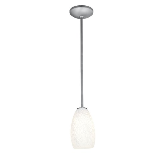 Foto para 100w Champagne Glass Pendant E-26 A-19 Incandescent Dry Location Brushed Steel White Stone Glass 9"Ø5" (CAN 1.25"Ø5.25")