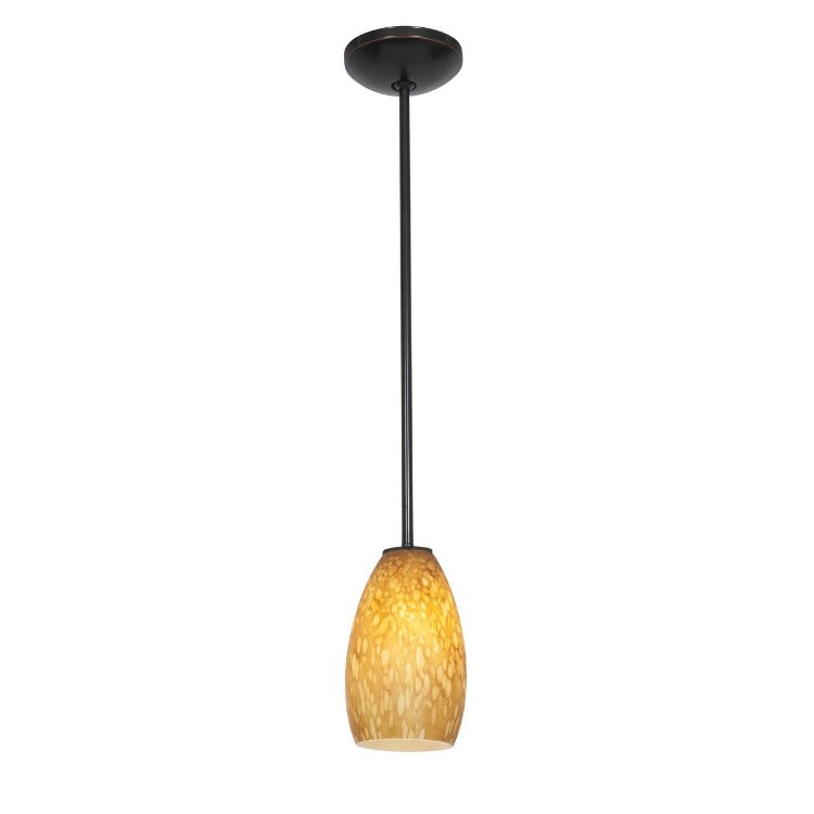 Picture of 100w Champagne Glass Pendant E-26 A-19 Incandescent Dry Location Oil Rubbed Bronze Amber Stone Glass 9"Ø5" (CAN 1.25"Ø5.25")