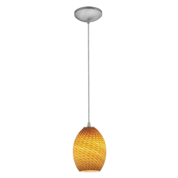 Picture of 100w Brandy FireBird Glass Pendant E-26 A-19 Incandescent Dry Location Brushed Steel Amber Firebird Glass 9"Ø6" (CAN 1.25"Ø5.25")
